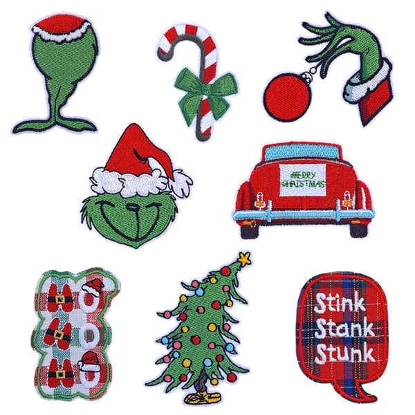 8 stk julebroderte strykemerker, broderte klistremerker I
