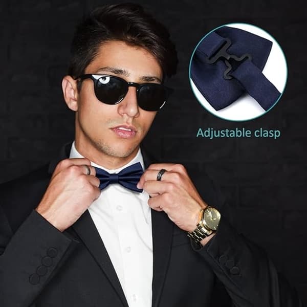 Men's Pre-Tied Bow Tie, Adjustable Formal Satin Bow Tie for Party Wedding (Navy Blue)