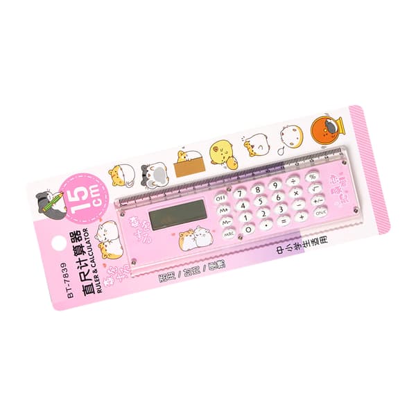 Small Calculator Stylish Cute Ruler Portable Acrylic Material Silicone Buttons External Battery Calculation Tool Pink