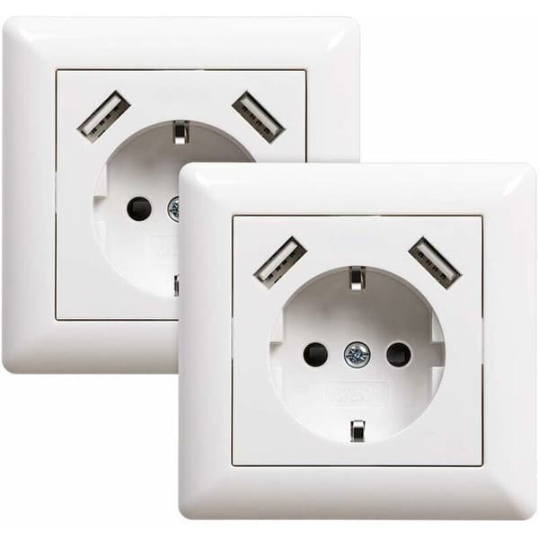 Socket with USB port (max. Flush-mounted wall socket with USB socket White System 55 Glossy white