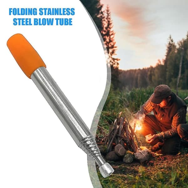 Wabjtam 1 st Bärbar Utomhus Eldstartare Praktisk Rostfritt Stål Camping Blåsrör Matlagningsverktyg Nödutrustning för Eldstart
