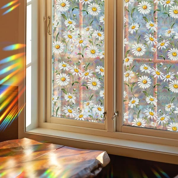 Daisy Decorative Window Film, Flower Privacy Static Glass Decal, 45x100cm