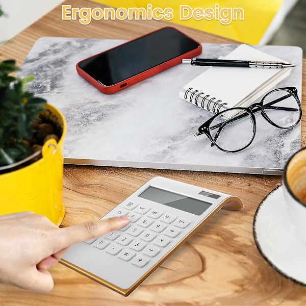 Calculator, Slim Elegant Design, Office/Home Electronics, Dual Powered Desktop Calculator, Solar Power, 10 Digits, Angled LCD Display, Tilted Design