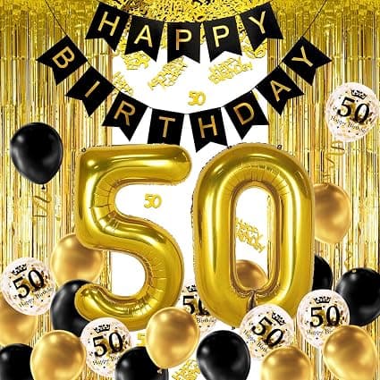 50 år svart gull bursdagsdekorasjon, gratulerer med dagen-banner, H
