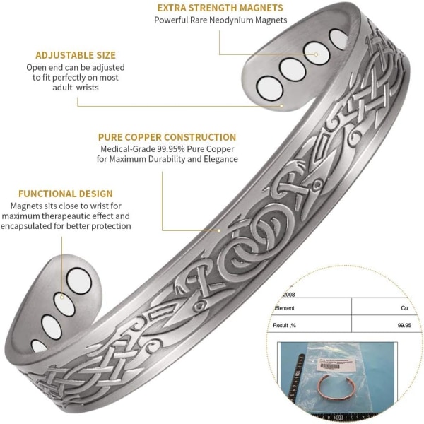 Rene kobberarmbånd til kvinder og mænd - Keltisk med magneter - Smykker 6,5' (Rød kobber) Stvle B