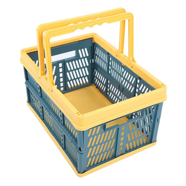 Foldable Baskets with Handles PP Waterproof Foldable Storage Boxes for Home Kitchen Bedroom Office Yellow Green Large Size