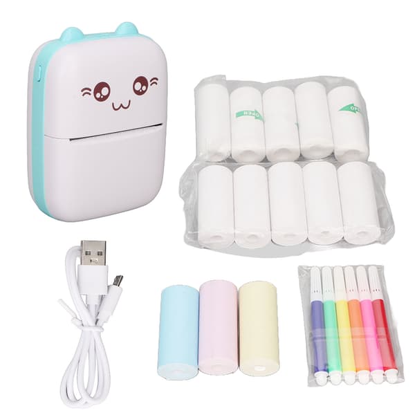 Mini Printer Portable Pocket Mini Printer Wireless Self-Adhesive Thermal Printer for Photo Pictures Office Receipt Label Note Blue
