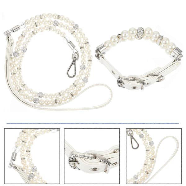 Dog Collar and Leash Set for Safety with Adjustable 2 Pcs White PU Material [DB]