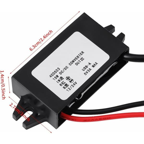 DC-DC Step-Down Converter 12V/24V to USB 5V 3A Converter Waterproof Cable Converter