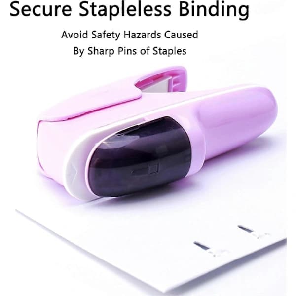 Stapleless Stiftemaskin, Manuelle Stiftemaskiner, Bærbar Stapleless Stiftemaskin for Brosjyrer, Aviser, Flygeblader Rosa