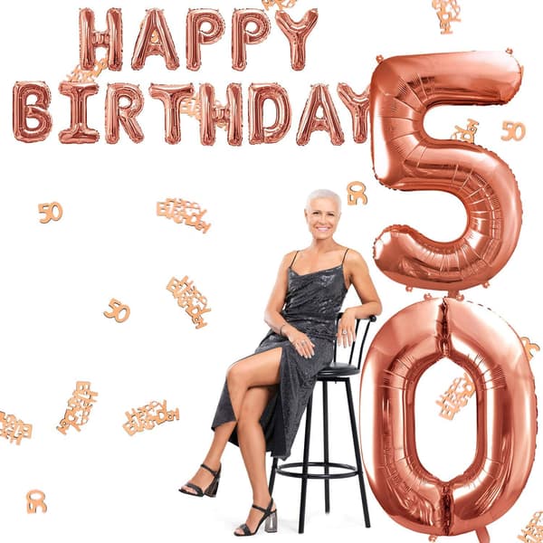 50-års gullrosa bursdagsdekorasjon, gratulerer med dagen-banner, han