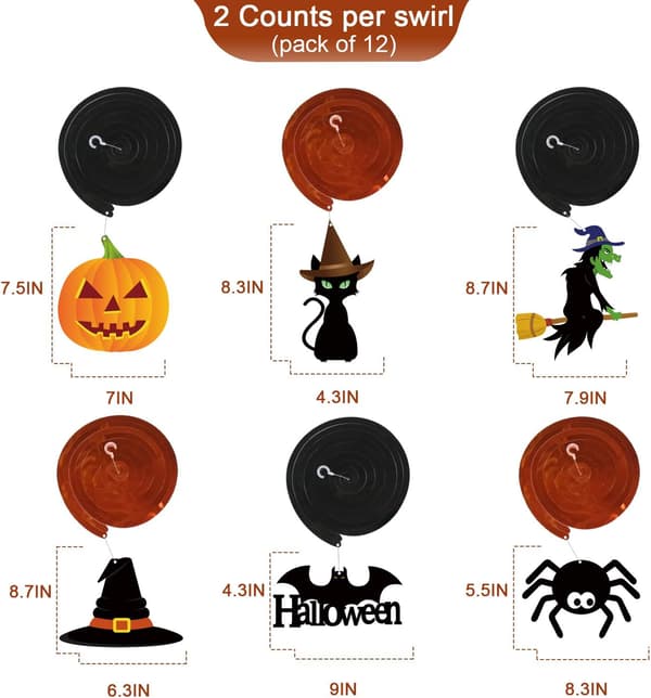 Halloween Decorations Hanging Spirals - 36 Pieces Hanging Halloween Ceiling Streamers - Large Ghost Pumpkin Witch Spiral
