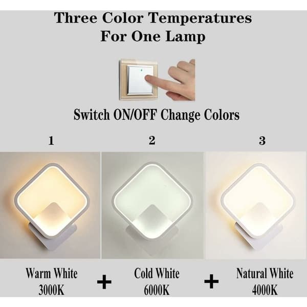 12w LED wall light white square design three modes ra≥85 bedroom living room