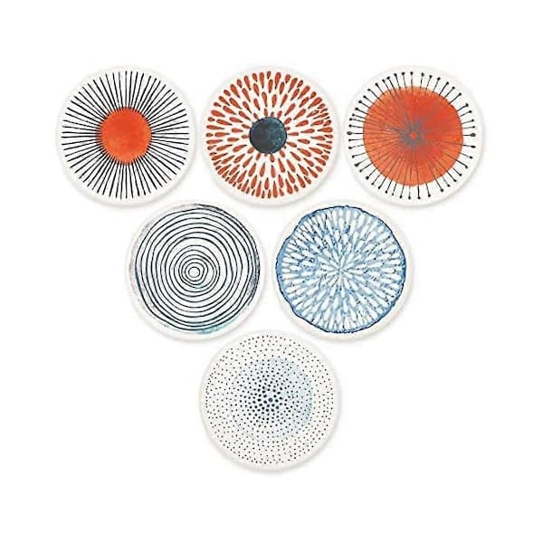 Set of 6 Drink Coasters Absorbent Round Ceramic Stone Coasters with Cork Base Table Surface Protection As Shown
