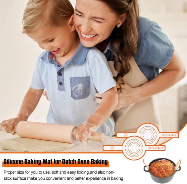 Silicone Baking Mat, Set of 2, Non-Stick Reusable Bread Lifter with Handles for Oven Baking Bread, Orange