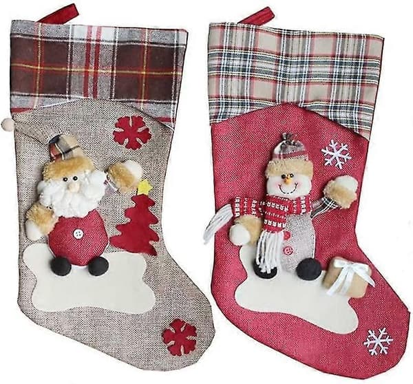 Stor julestrømpe, nisse/snømann-strømper, til juledekorasjon, godtepose, gavepose.