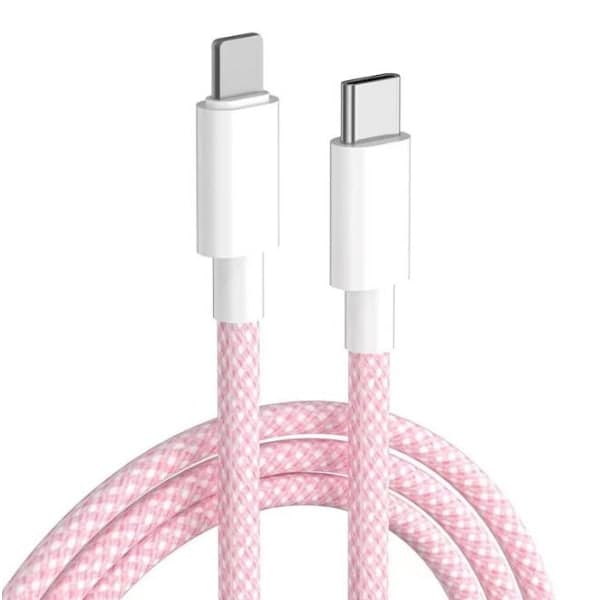 1-pack PD Snabbladdningskabel, 20W Snabbladdande Flätad Type-C Laddningskabel för iPhone 13 Rosa Pink