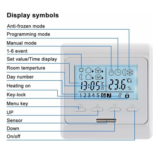Wg806 Programmerbar Veckotimertermostat med Digital Display, AC230V 16A Lämplig för Elektrisk Golvvärme med 3M Sondsensor Vit