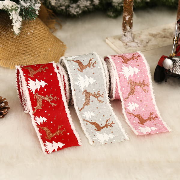 3 stk julepynt 6,5 cm linntrykte elger jul