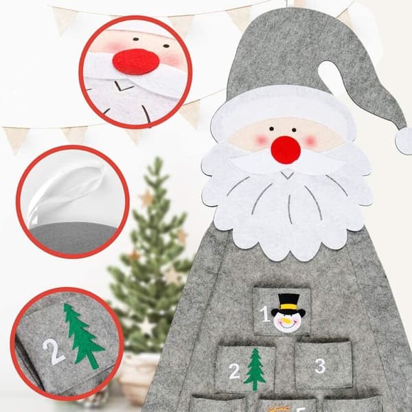 Julefilt Vægkalender med Lommer 24 Dage Grå Genanvendelig
