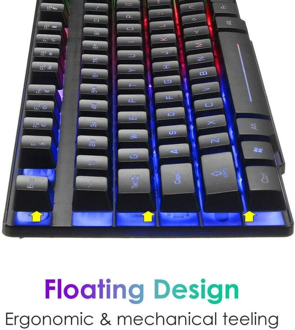LED Backlit Keyboard and Mouse Combo, Ergonomic Keyboard, Black