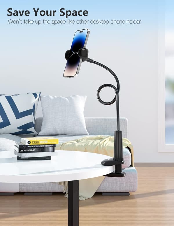 Svart - Svanhals telefonholder, 360° justerbar sammenleggbar telefon h