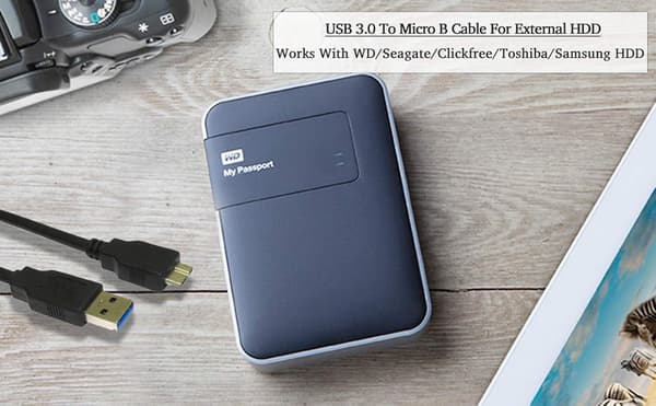 USB 3.0-kabel kompatibel med Western Digital/WD/Seagate/Clickfree/Toshiba/Samsung bærbar harddisk - USB 3.0 A/Micro-B-kabel (1m)