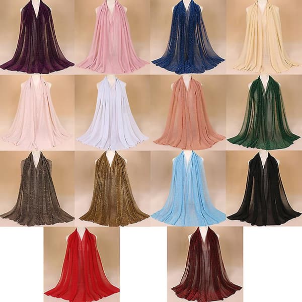 Glitter Skjerf Dame Muslimsk Shimmer Hijab Krøllete Skinnende Sjal Islamsk Hodeplagg Rød Red