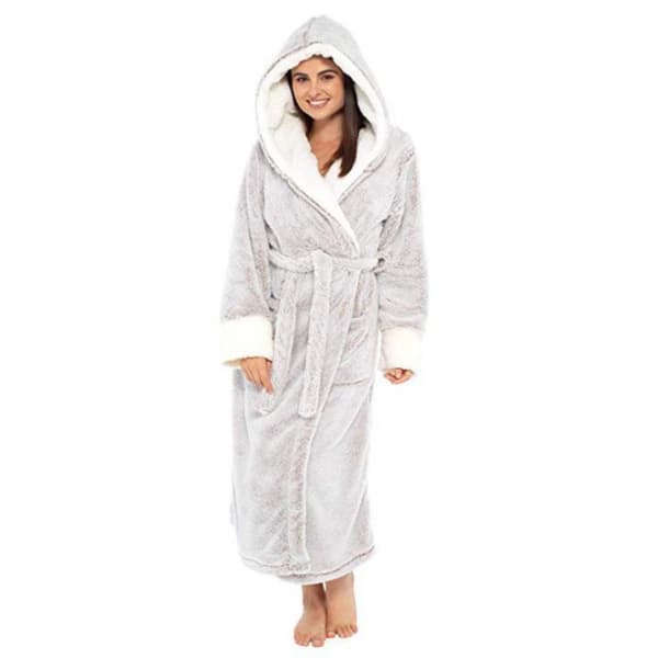 Huva Sherpa Aamutakki Pitkä Pehmoinen Fuzzy Harmaa Grey-FA- Grey L Grey L