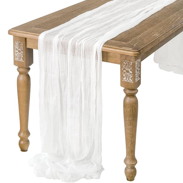 Sett med 1 osteklede bordløper, 90 cm x 180 cm rustikk gasbindstoff, bryllupsborddekorasjon duk for bryllupsfest brudebryllupsdekorasjon