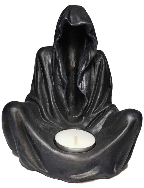 Lysestake Grim Reaper gotisk dekorasjon skulptur kunstverk harpiksdekorasjon