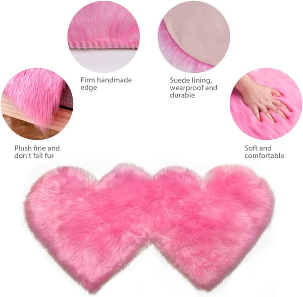 Double Heart-Shaped Rugs, Fluffy Faux Sheepskin Rug, Large