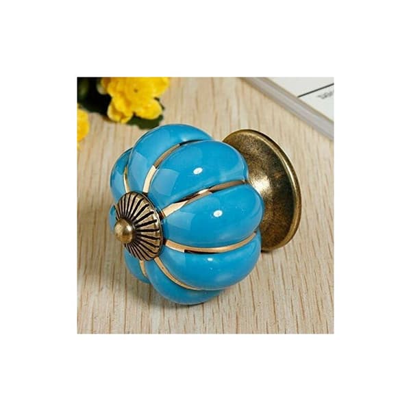 10 Pcs Antique Pumpkin Ceramic Door Knobs, Handle Pull for Cabinets, Cupboard Dresser, Drawers, Kitchen Furniture (Blue)