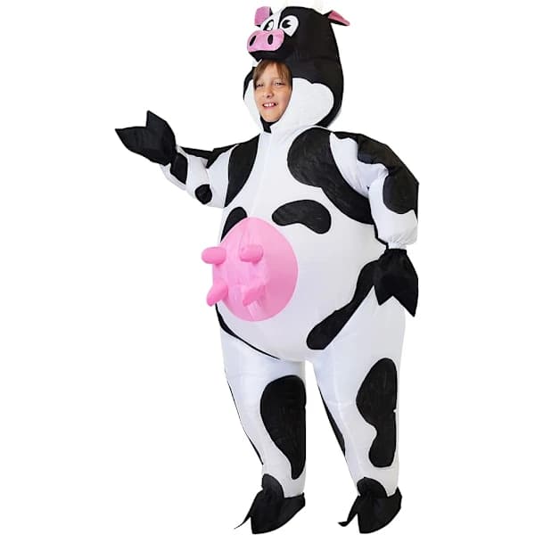 Oppustelig kostume, luksus heldragt med luft, halloween, ko-kostume - børn