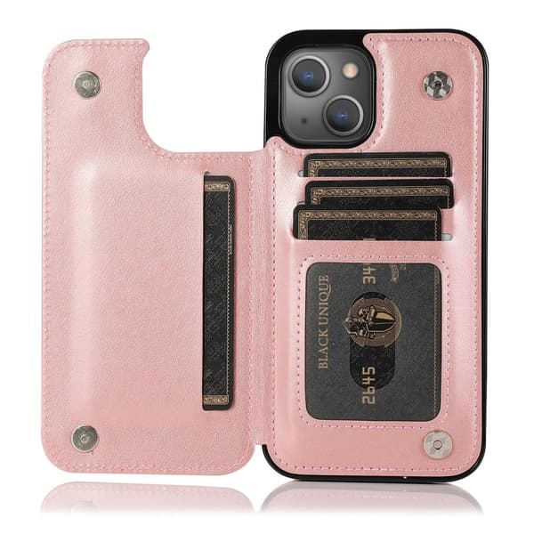 Kompatibel med iPhone 13 - Stötsäkert läderfodral med kortplats Roséguld