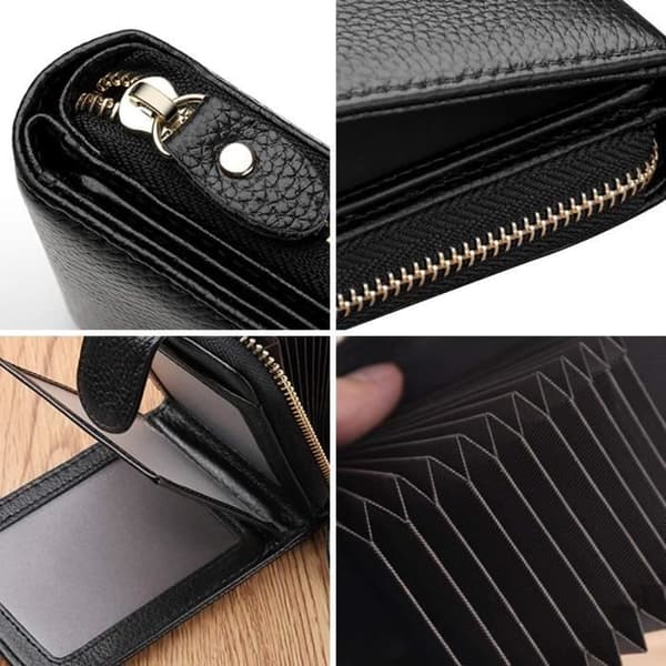 Credit Card Holder - ZGEER - Genuine Leather - Black - RFID - 12x8x4cm