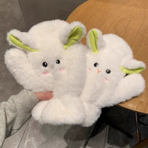 Mjuka plyschhandskar med lammtema, tjocka plyschhandskar med snöre, vintervarma helfingerhandskar