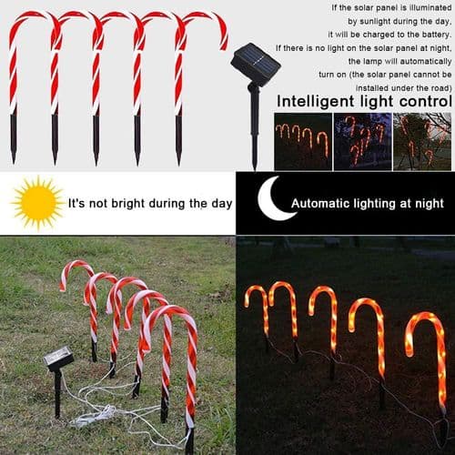 Aurinkoenergialla toimivat LED-puutarhavalot, karkkikepit, 5 kpl:n setti (LED-karkkikepit)