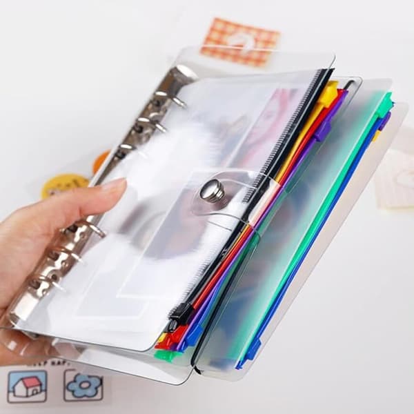 A5 6-ring binder cover, 2-pack transparent PVC waterproof refillable with snap closure for planner, office and school