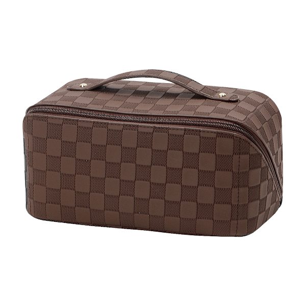Women's Square PU Leather Makeup Bag - Large Brown Bag