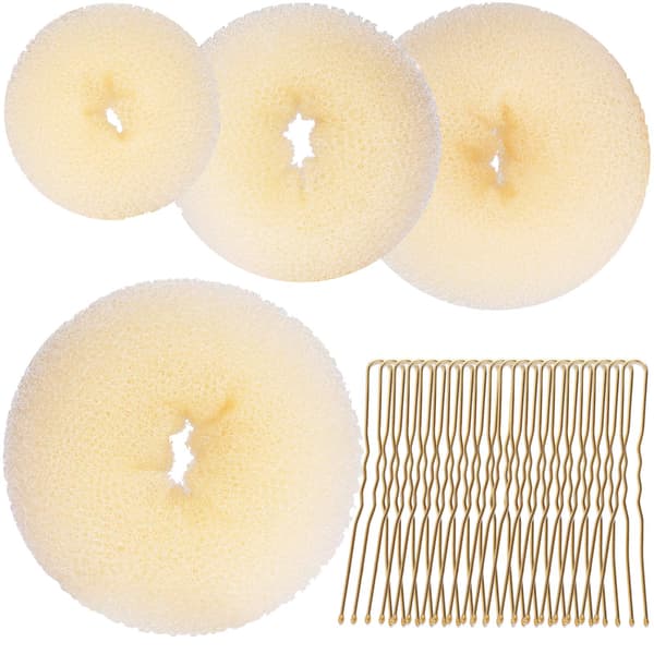 Hårknoldformere Sæt, 4 størrelser Beige Donut Bun Maker og 20 gyldne hårnåle til blondt hår, Chignon Bun Maker Hårring Style Tilbehør beige