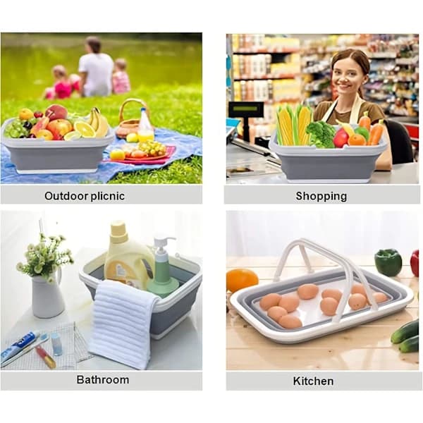 NA/Foldable Basket with Handle - Portable Outdoor Picnic Basket/Picnic Spot - Foldable Shopping Bag - Space-Saving Storage Box