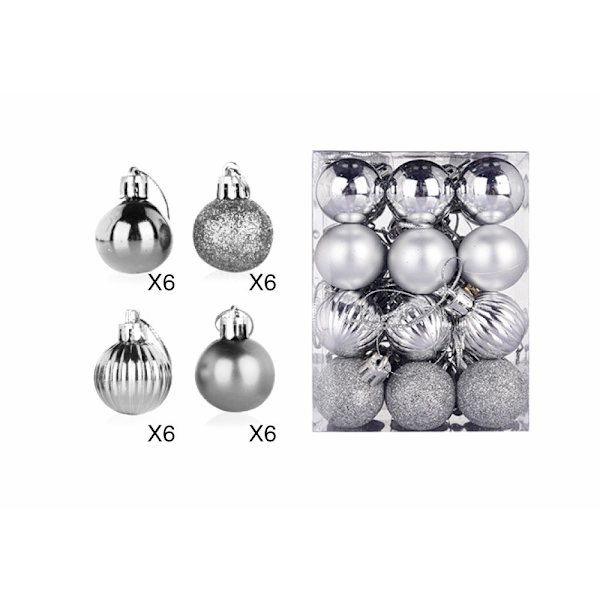 Silver Christmas Tree Balls, 24 pcs Christmas Tree Decorations Silver