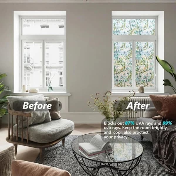 3D Static Window Film for Privacy, Glue-Free UV-Blocking Heat Insulation for Home Office Glass, Leaf Pattern 30 x 200 cm 30×200 cm 30×200 cm