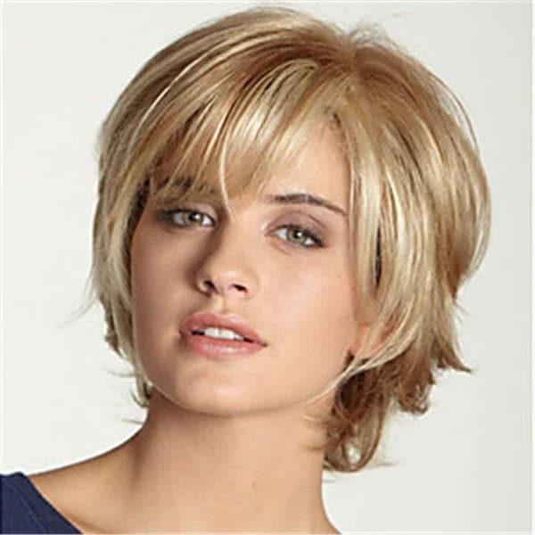 Short Microwave Real Hair Lace Wig with Bangs for Women