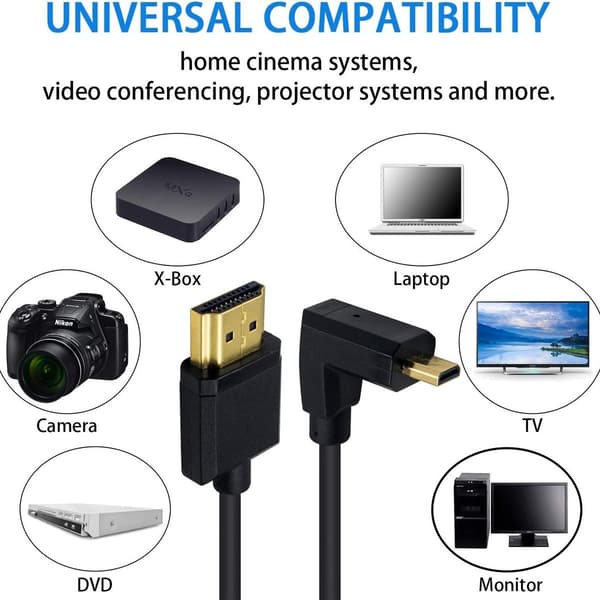 Micro HDMI til standard HDMI-kabel, Micro HDMI til HDMI spiralvinklet 1,2 m