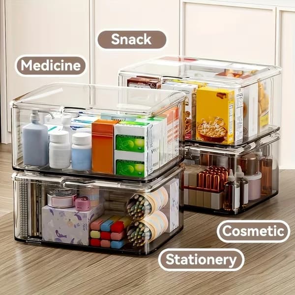Pill Box with Hinged Lid, Transparent Desktop Storage Box, Dustproof Storage Box with Hinged Lid, a Household Pill Box.