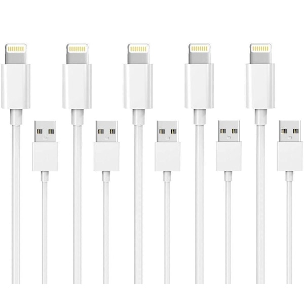5-pack 1M Lightning-laddare iPhone 13/12/11/Xs/Max/X/8/7/6/5/SE White Vit