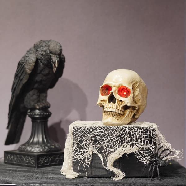 Halloween Uhyggelig Selvlysende Talende Dødningehoved (Rødt Lys 21x14cm)