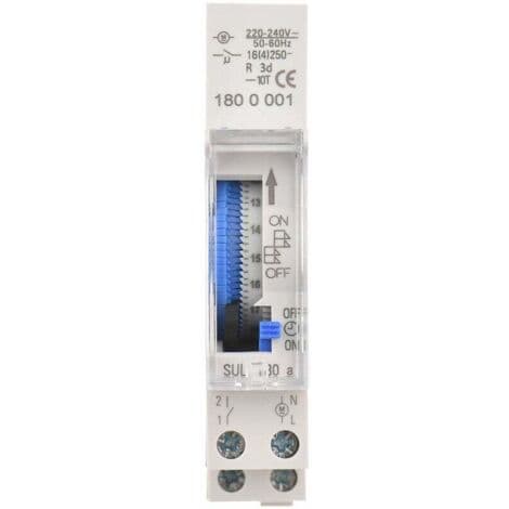 24-timers mekanisk timer til DIN-skinnemontering – Integreret 1,2V Ni-MH-batteri – 15-30 minutters programmering – AC220-240V spænding – 16A